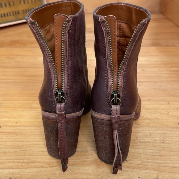 Franco Sarto Brown Leather Western Chunky Heel Ankle Boots - Picture 5 of 14